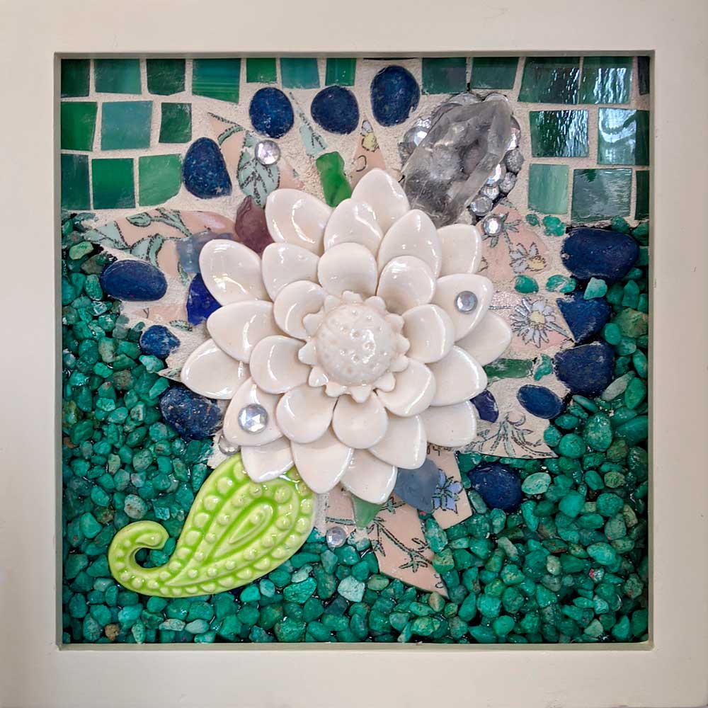 mosaic square art white flower