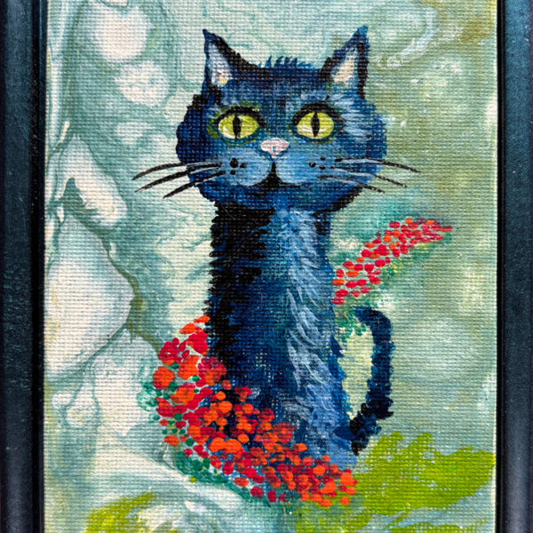 Blue Cat in Poppy Field
