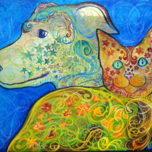 whimsical cat and dog painting